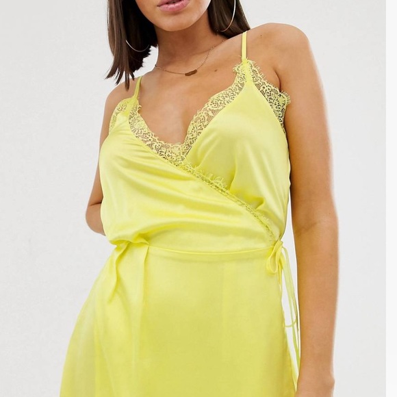 Missguided Dresses & Skirts - Yellow Silk Wrap Dress - Size 8 Missguided